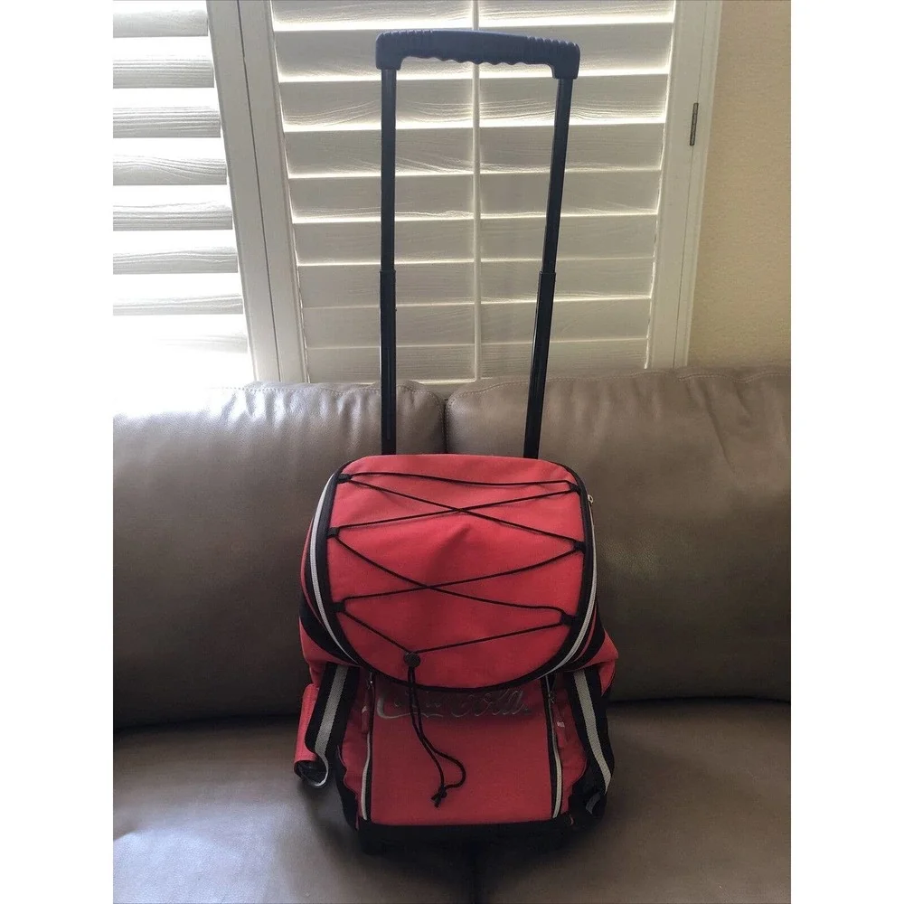 Vtg Coca-Cola Insulated Rolling Cooler Bag Wheeled‎ Picnic Beach